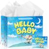 Neptniopllab Elephant Baby Gift Bag with Tissue Paper and Greeting Card, Blue Baby Shower Wrapping Paper Bag for Baby Boy&Girl Kids Birthday Party,Newborn,New Moms or Parents view 1