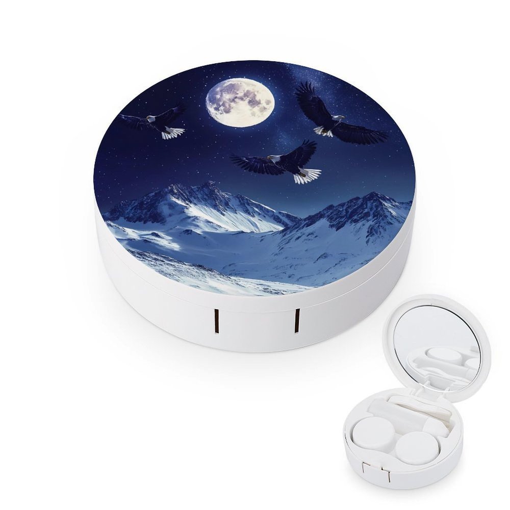 Bald Ea-gles Contact Lens Case Portable Travel Box Holder with Mirror