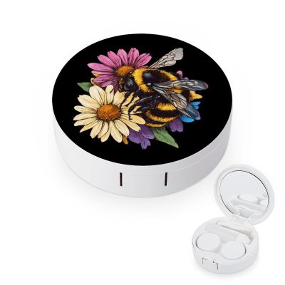 Bees on Flowers Contact Lens Case Portable Travel Box Holder with Mirror