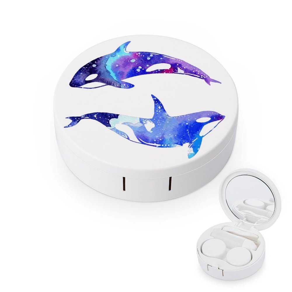 FodPand Orca Killer Whale Contact Lens Case,Compact Portable Circle Contacts Lenses Case with Mirror Tweezers Contacts Lenses Container for Travel Daily Life