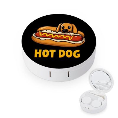 Dachshund Hot Dog Contact Lens Case Portable Travel Box Holder with Mirror