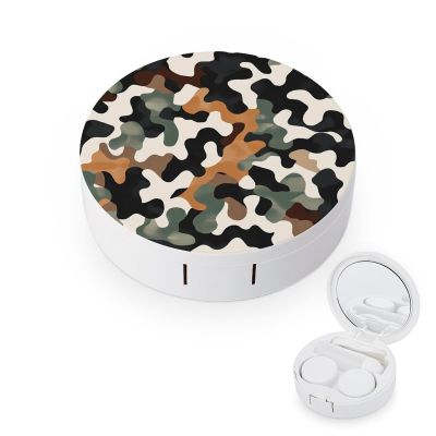 Camouflage Print Contact Lens Case Portable Travel Box Holder with Mirror