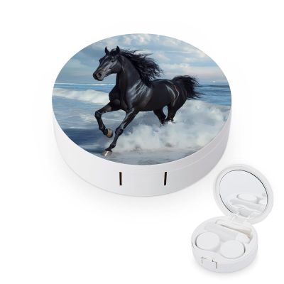 Black Horse Contact Lens Case Portable Travel Box Holder with Mirror