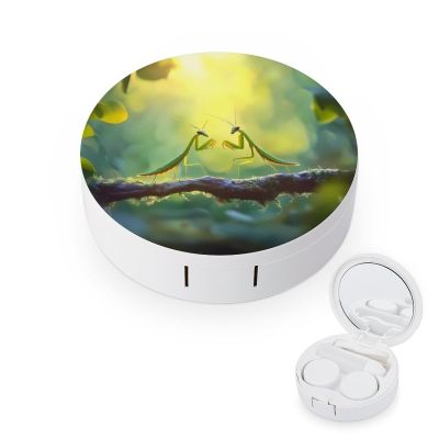Malaysia Praying Mantis Insect Contact Lens Case Portable Travel Box Holder with Mirror
