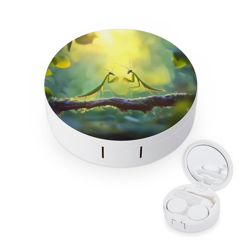Malaysia Praying Mantis Insect Contact Lens Case Portable Travel Box Holder with Mirror