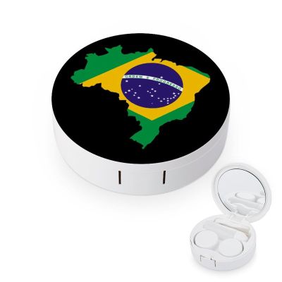 Brazil Flag Map Contact Lens Case Portable Travel Box Holder with Mirror