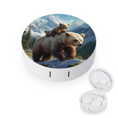Bear Mama Wild Anima Contact Lens Case Portable Travel Box Holder with Mirror