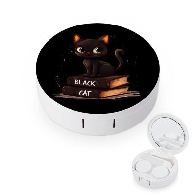 Black Cat Books Contact Lens Case Portable Travel Box Holder with Mirror