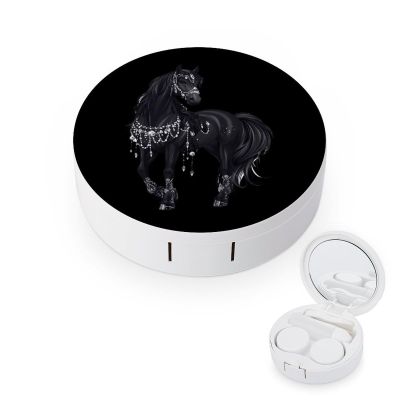 Black Arabian Horse Contact Lens Case Portable Travel Box Holder with Mirror