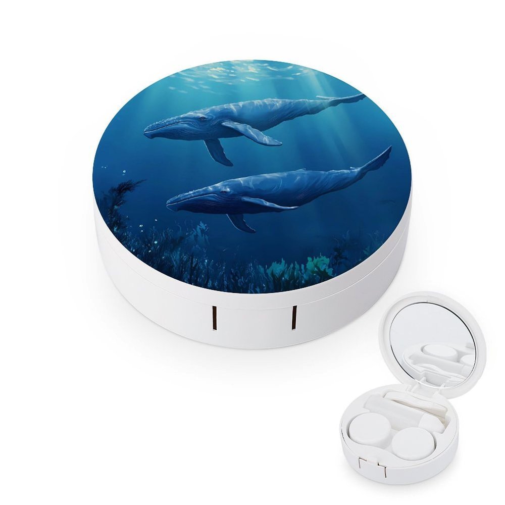 Blue Whale Contact Lens Case Portable Travel Box Holder with Mirror