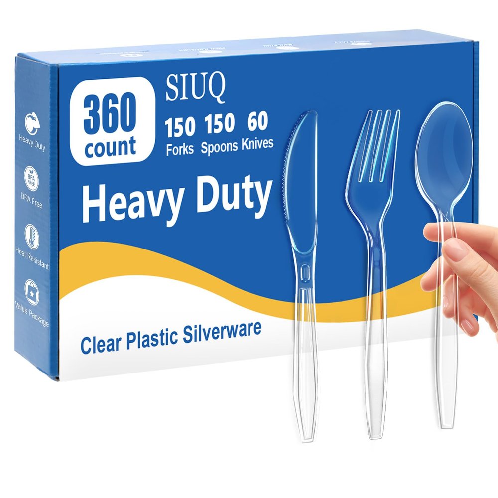 SIUQ 360 Count Heavy Duty Clear Plastic Silverware,Plastic Cutlery Set