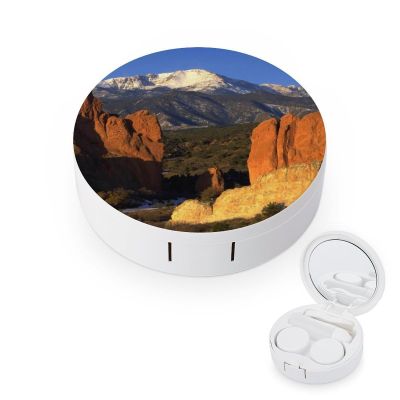 FodPand Pikes Peak Colorado Contact Lens Case,Compact Portable Circle Contacts Lenses Case with Mirror Tweezers Contacts Lenses Container for Travel Daily Life