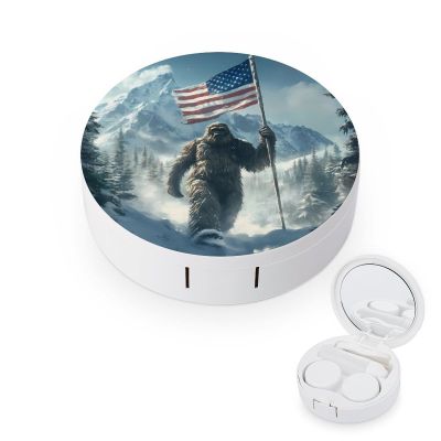 Bigfoot USA Flag Print Contact Lens Case Portable Travel Box Holder with Mirror