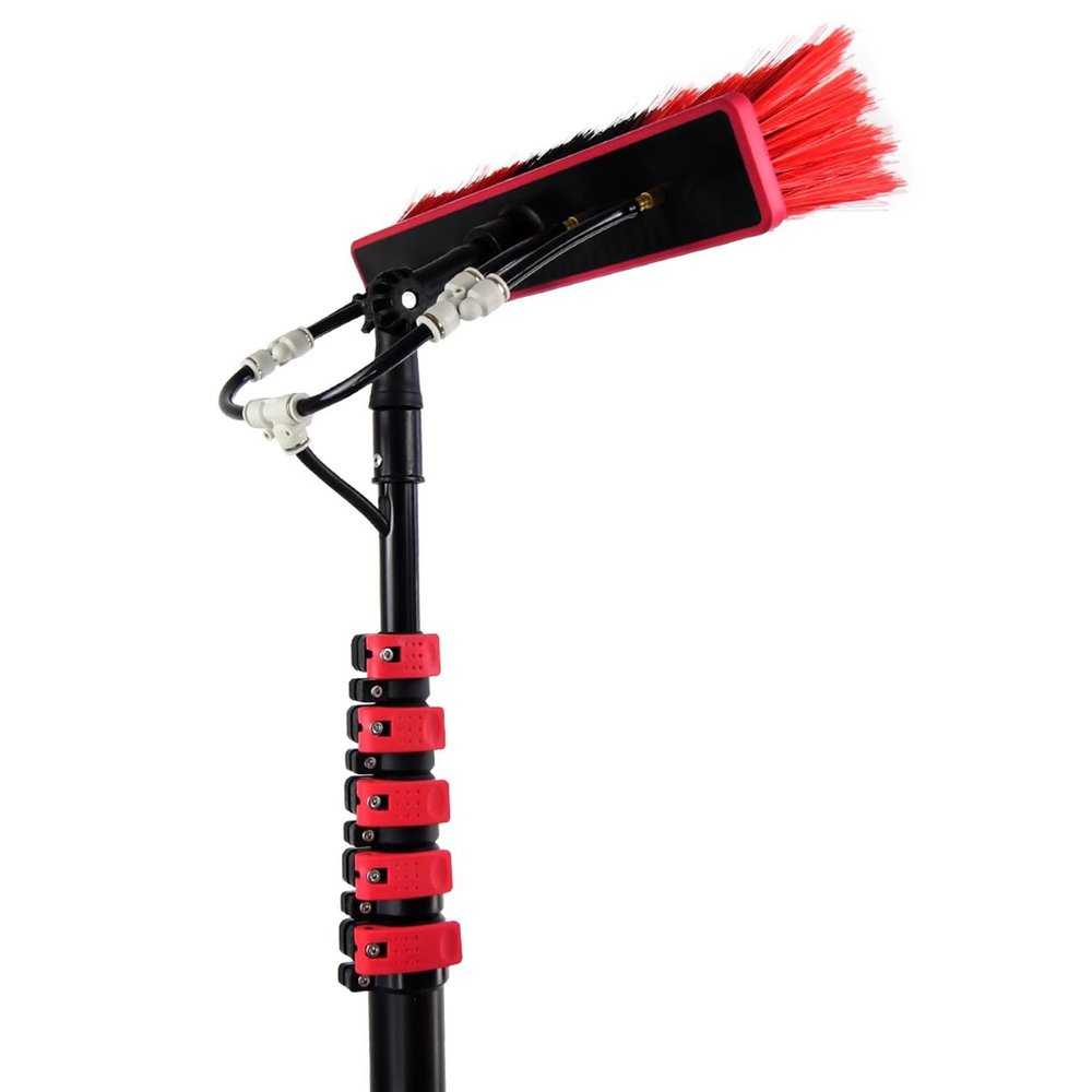 Window Cleaner with Long Handle, Glass Cleaning Tools with Rotatable Cleaning Brush and Aluminum Alloy Telescopic Pole, Window Cleaning Kit for Solar Panel Shower Glass Mirror Door Car