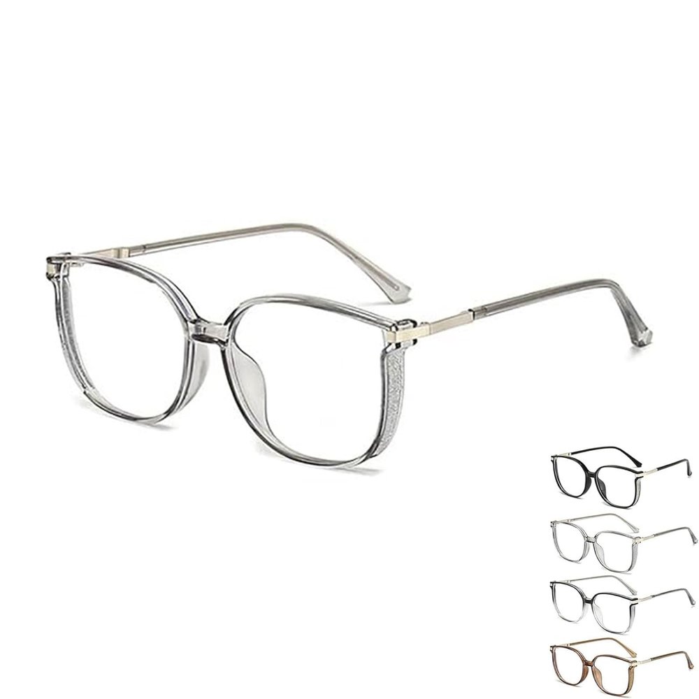 Women's Portable Fashion Anti-Blue Light Reading Glasses, Large Frame, Reading Glasses for Women (Grey,+ 0)
