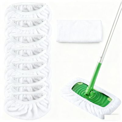 10-Pack Reusable Microfiber Mop Pads, Replacement Washable Mop Heads for All Floor Types, Compatible with Most Mops, Strong Absorption for Wet and Dry Cleaning (Small White)