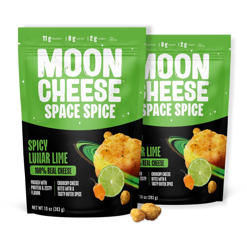 Moon Cheese Space Spice, Spicy Lunar Lime, Crunchy, Protein-Rich Cheese Snack Chips, Keto Friendly, 100% Real Cheese, Low Carb, Gluten-Free, No Sugar, 10 oz Bags (Pack of 2)