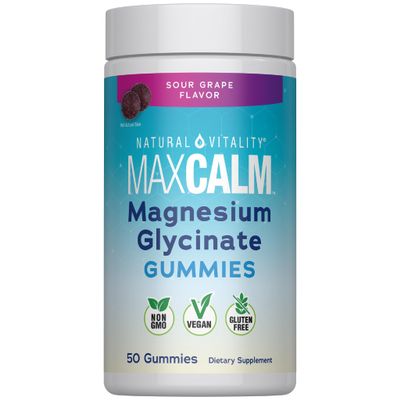 Natural Vitality Calm Magnesium Glycinate Gummies | Soup Grape Flavor | Non-GMO, Vegan & Gluten Free Supplement | 50 Count
