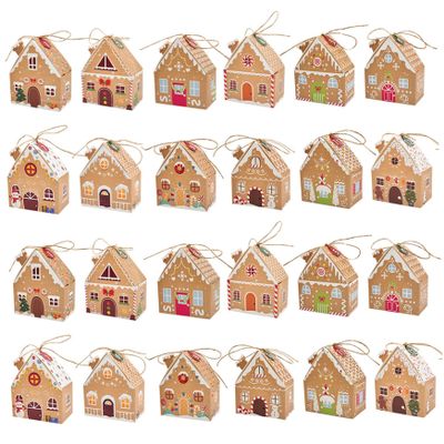 24PCS Christmas Boxes Paper Gingerbread House Empty Advent Calendar Boxes with Hanging Rope for Xmas Holiday Party Treat Cookie Snack, Home Dcor