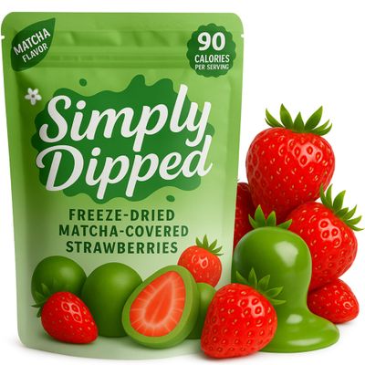 Simply Dipped Freeze Dried Strawberries Matcha Covered | Delicious Frozen Fruit | Sharing Size - 6 Ounce Bag