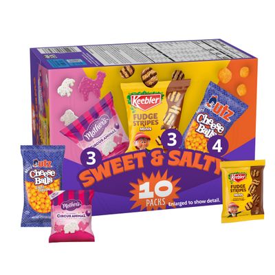 Keebler Sweet & Salty Variety Pack, 10-Count Box, Mothers Circus, Keebler Fudge Stripes, and Utz Cheese Balls, 10 oz