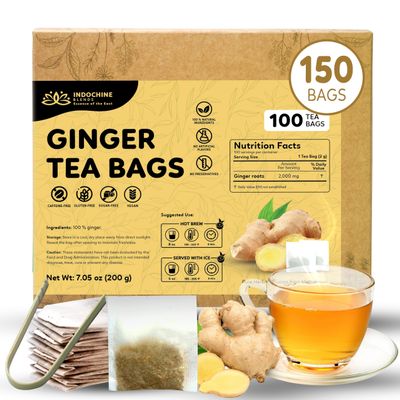 Indochine Blends 150 Ginger Tea Bags, Single Chamber, Caffeine-Free