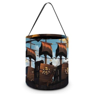 KMRHOUTIQ Halloween Tote Bag Cartoon Ship Trick Or Treat Bucket with Handle Large Goodie Candy Basket Reusable Grocery Shopping Gifts Tote Snack Bag for Party Favors Supplies