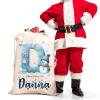 Artiglow Personalized Christmas Santa Sack, Custom Drawstring Canvas Gift Bag, for Xmas, Large Gift Wrapping Bags with Initial & Name For Kids Boys Girls, Large 27 Inches, Initial - Snow view 1