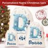 Artiglow Personalized Christmas Santa Sack, Custom Drawstring Canvas Gift Bag, for Xmas, Large Gift Wrapping Bags with Initial & Name For Kids Boys Girls, Large 27 Inches, Initial - Snow view 2