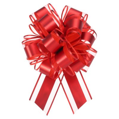 MECCANIXITY 6pcs 8 Inch Large Big Pull Bow Metallic Organza Gift Wrapping Bows Ribbon for Wedding Car Baskets Presents Christmas Bow, Red