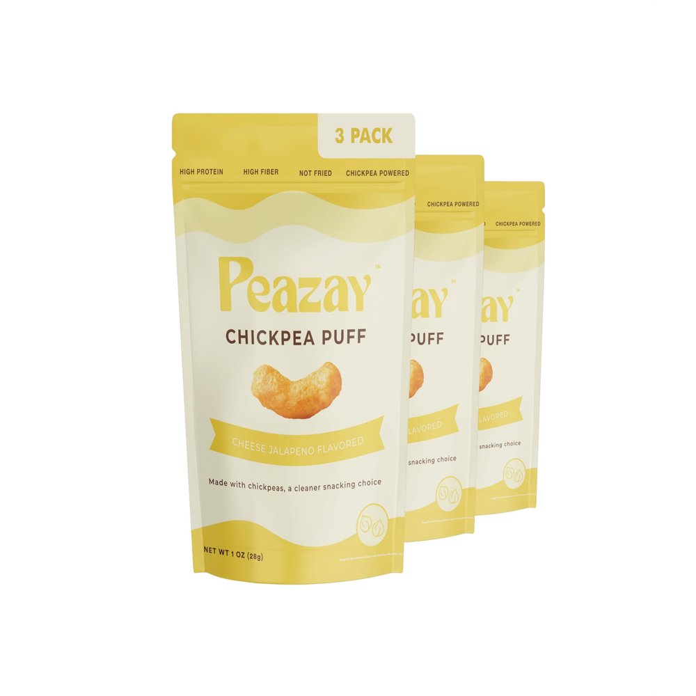 Peazay Chickpea Puff Cheese Jalapeo Flavored | Plant Protein, 12g Fiber | Not Fried, Chickpea Powered | 3 Pack (1 OZ Each)