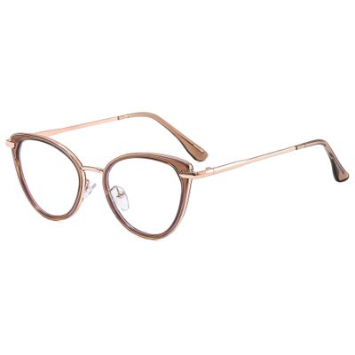 ALKAHE Cat Eye Blue Light Blocking Glasses for Women Metal Frame UV Protection Computer Reading Glasses Brown Frame Gold Arm Glasses 2.0