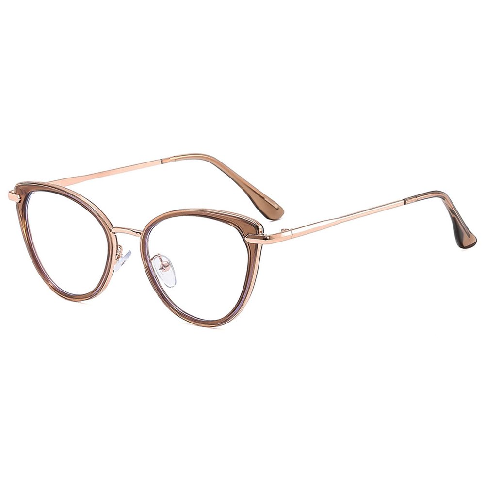 ALKAHE Cat Eye Blue Light Blocking Glasses for Women Metal Frame UV Protection Computer Reading Glasses Brown Frame Gold Arm Glasses 2.0