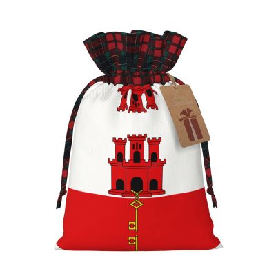 BLWSLC Flag of Gibraltar Small Christmas drawstring gift bags printed flower-strap gift bags perfect for birthdays and holiday parties