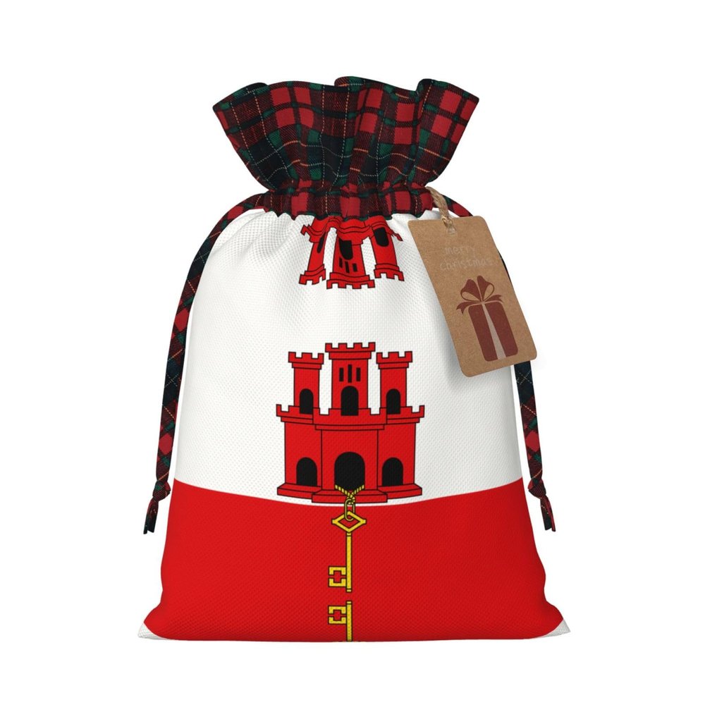 BLWSLC Flag of Gibraltar Small Christmas drawstring gift bags printed flower-strap gift bags perfect for birthdays and holiday parties