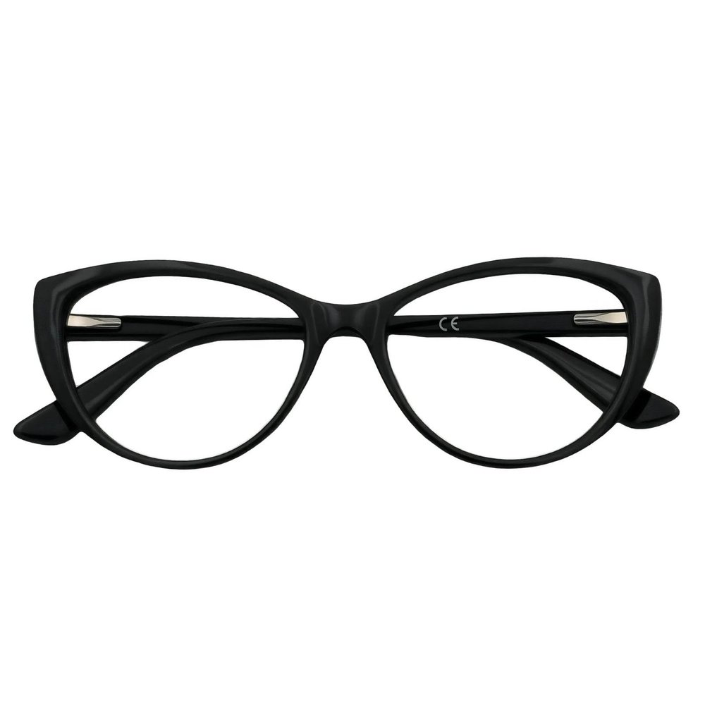 Rayzzol Classic Cateye Reading Glasses for Women Retro Style Butterfly Frame, Blue Light Blocking Readers, Clear Lens, Spring Hinge (Black, 1.5, x)