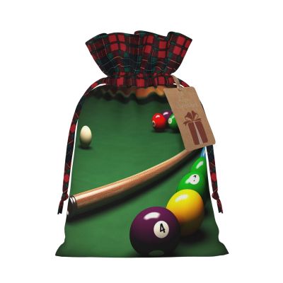 BWLHJKE Billiard Christmas Gift Bag Burlap Xmas Drawstring Gift Sack with Tag & Tie, Buffalo Plaid Christmas Bags for Gifts, Reusable Gift Wrapping Bag Holiday Party Favors