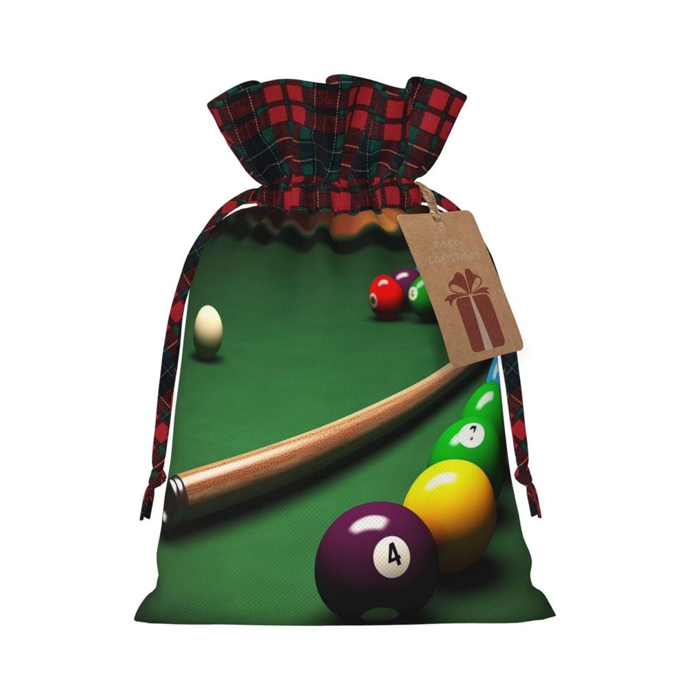 BWLHJKE Billiard Christmas Gift Bag Burlap Xmas Drawstring Gift Sack with Tag & Tie, Buffalo Plaid Christmas Bags for Gifts, Reusable Gift Wrapping Bag Holiday Party Favors