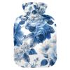 OTVEE White Blue Flowers Leaves Hot Water Bottle with Cover, BPA Free PVC 1L Small Hot Water Bag for Pain Relief Menstrual Cramp Sore Muscles Hot and Cold Compress Therapy view 1