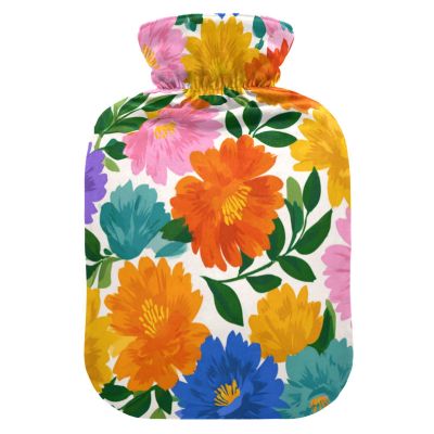 OTVEE Radiant Flower Motif Hot Water Bottle with Cover, BPA Free PVC 2L Large Hot Water Bag for Pain Relief Menstrual Cramp Sore Muscles Hot and Cold Compress Therapy