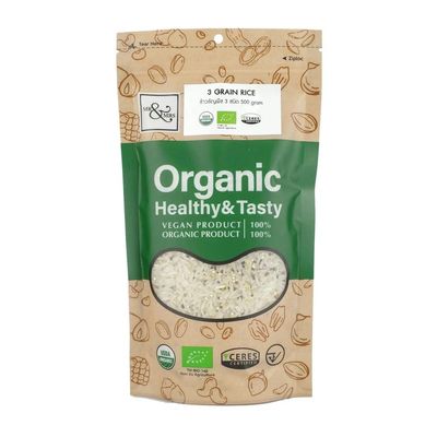 3-Grain Whole Blend Gluten-Free Quinoa, Brown Rice & Red Rice Mix, High Fiber Cooking Vegan 500g