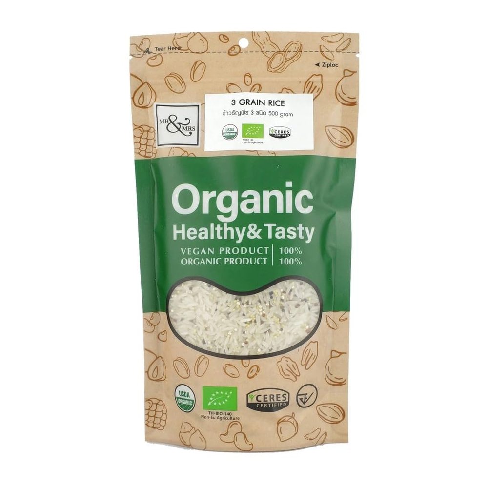 3-Grain Whole Blend Gluten-Free Quinoa, Brown Rice & Red Rice Mix, High Fiber Cooking Vegan 500g