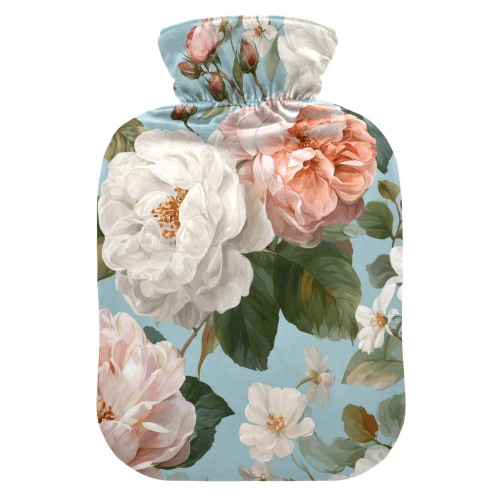 OTVEE Floral Serenity Hot Water Bottle with Cover, BPA Free PVC 1L Small Hot Water Bag for Pain Relief Menstrual Cramp Sore Muscles Hot and Cold Compress Therapy