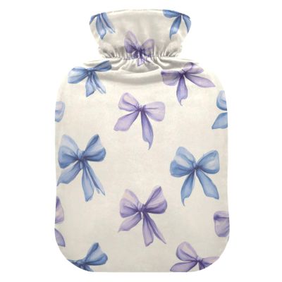 OTVEE Bow Blue Hot Water Bottle with Cover, BPA Free PVC 2L Large Hot Water Bag for Pain Relief Menstrual Cramp Sore Muscles Hot and Cold Compress Therapy