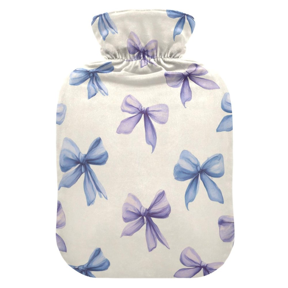 OTVEE Bow Blue Hot Water Bottle with Cover, BPA Free PVC 2L Large Hot Water Bag for Pain Relief Menstrual Cramp Sore Muscles Hot and Cold Compress Therapy