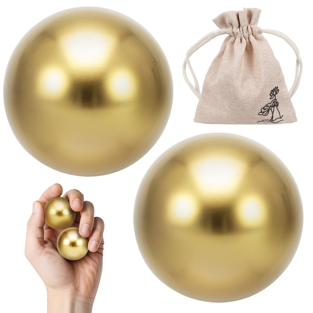 Vestamore 2 Solid Brass Exercise Balls (1.5 Inch), Hand Strengthening Balls With Pouch For Finger Training