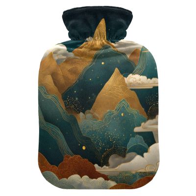 OTVEE Starry Night Mountainscape Hot Water Bottle with Cover, BPA Free PVC 2L Large Hot Water Bag for Pain Relief Menstrual Cramp Sore Muscles Hot and Cold Compress Therapy