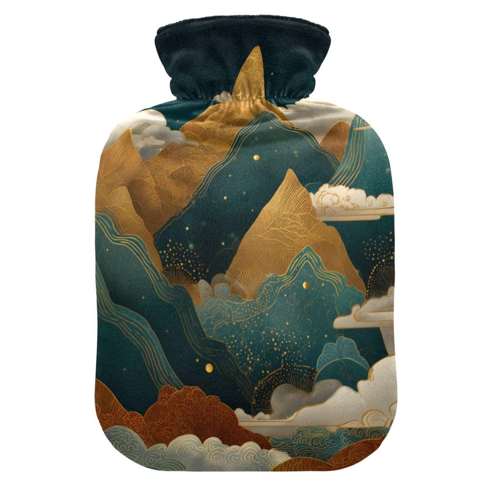 OTVEE Starry Night Mountainscape Hot Water Bottle with Cover, BPA Free PVC 2L Large Hot Water Bag for Pain Relief Menstrual Cramp Sore Muscles Hot and Cold Compress Therapy