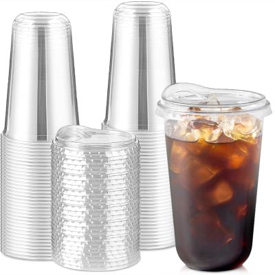 Jycnolm 50 Pack 18 oz Clear Plastic Coffee Cups with Sip Lids