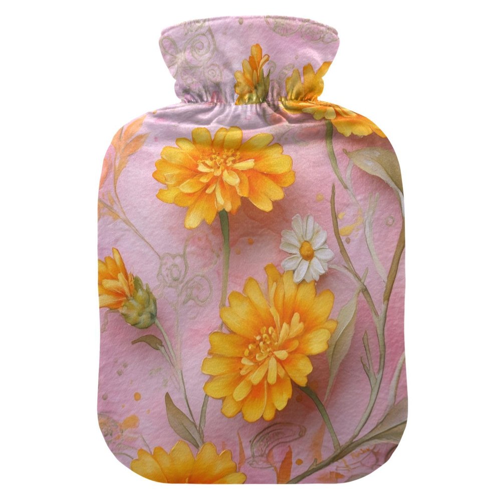 OTVEE Soft Pink Flower Field Hot Water Bottle with Cover, BPA Free PVC 2L Large Hot Water Bag for Pain Relief Menstrual Cramp Sore Muscles Hot and Cold Compress Therapy